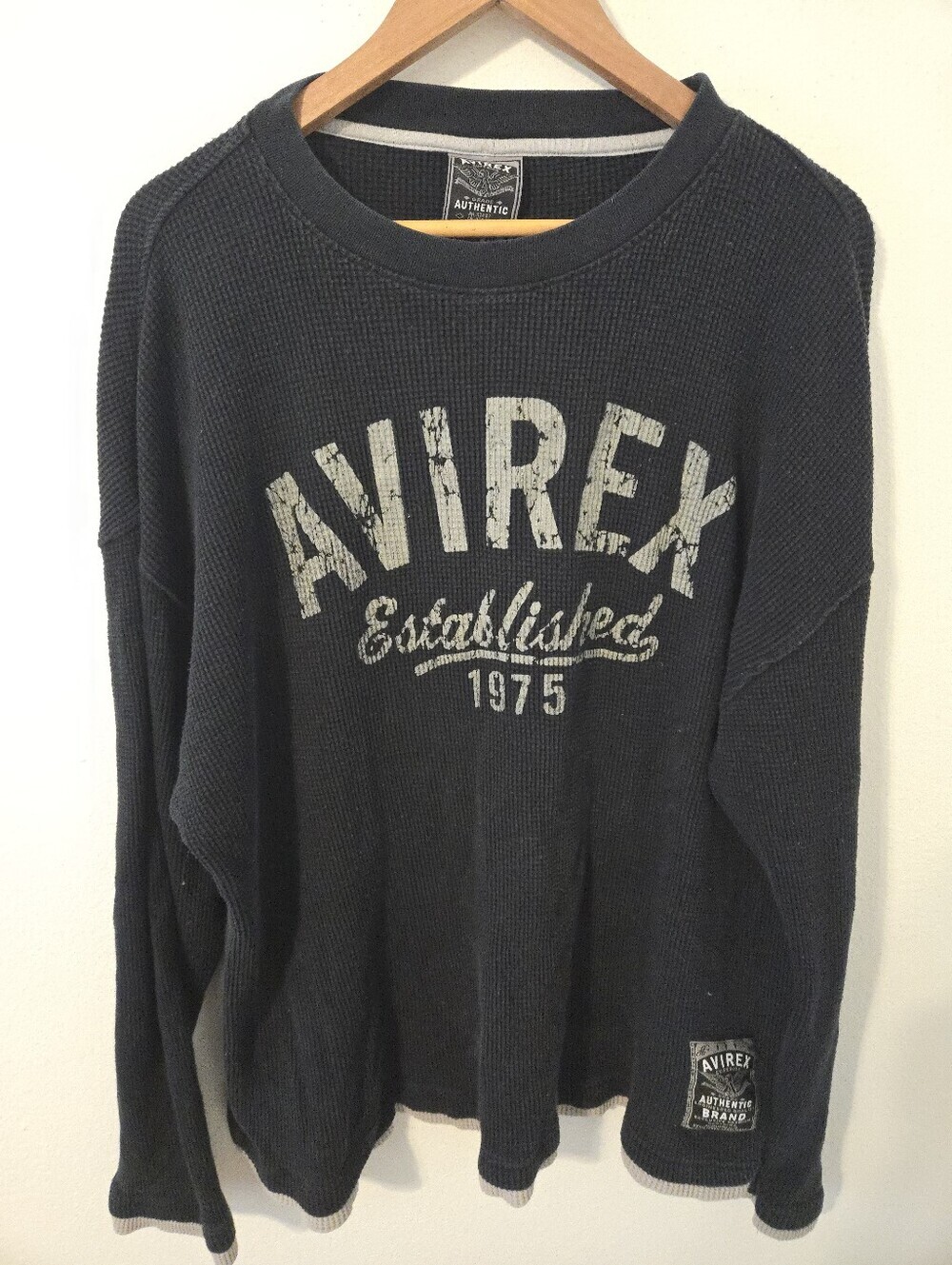 Vintage Avirex Waffle Knit Thermal Embroidered Logo Shirt Mens XXL